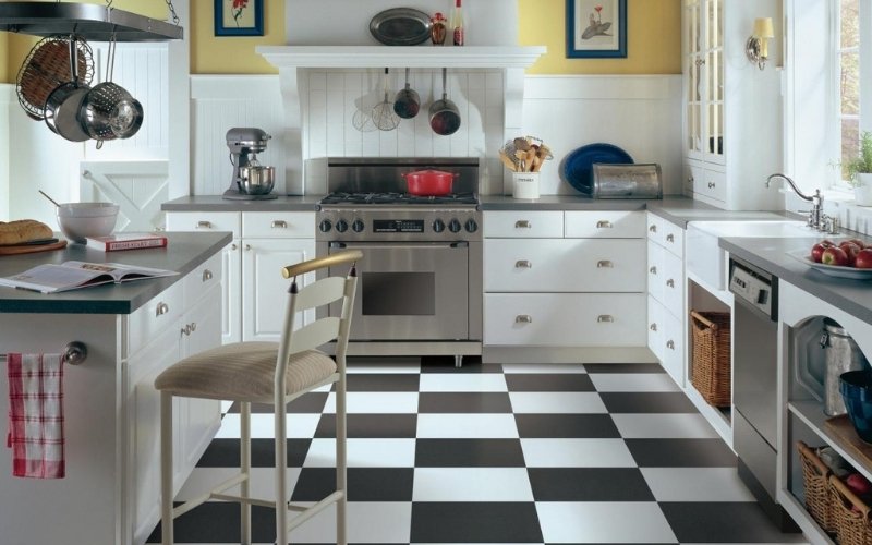 Modern Mutfağınıza Renk Katın Plastik Yer Karosu ile Mutfak Zeminleri